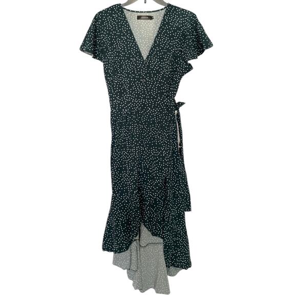 Zesica Dark Green Polka Dot Wrap Dress size Large - Picture 3 of 6